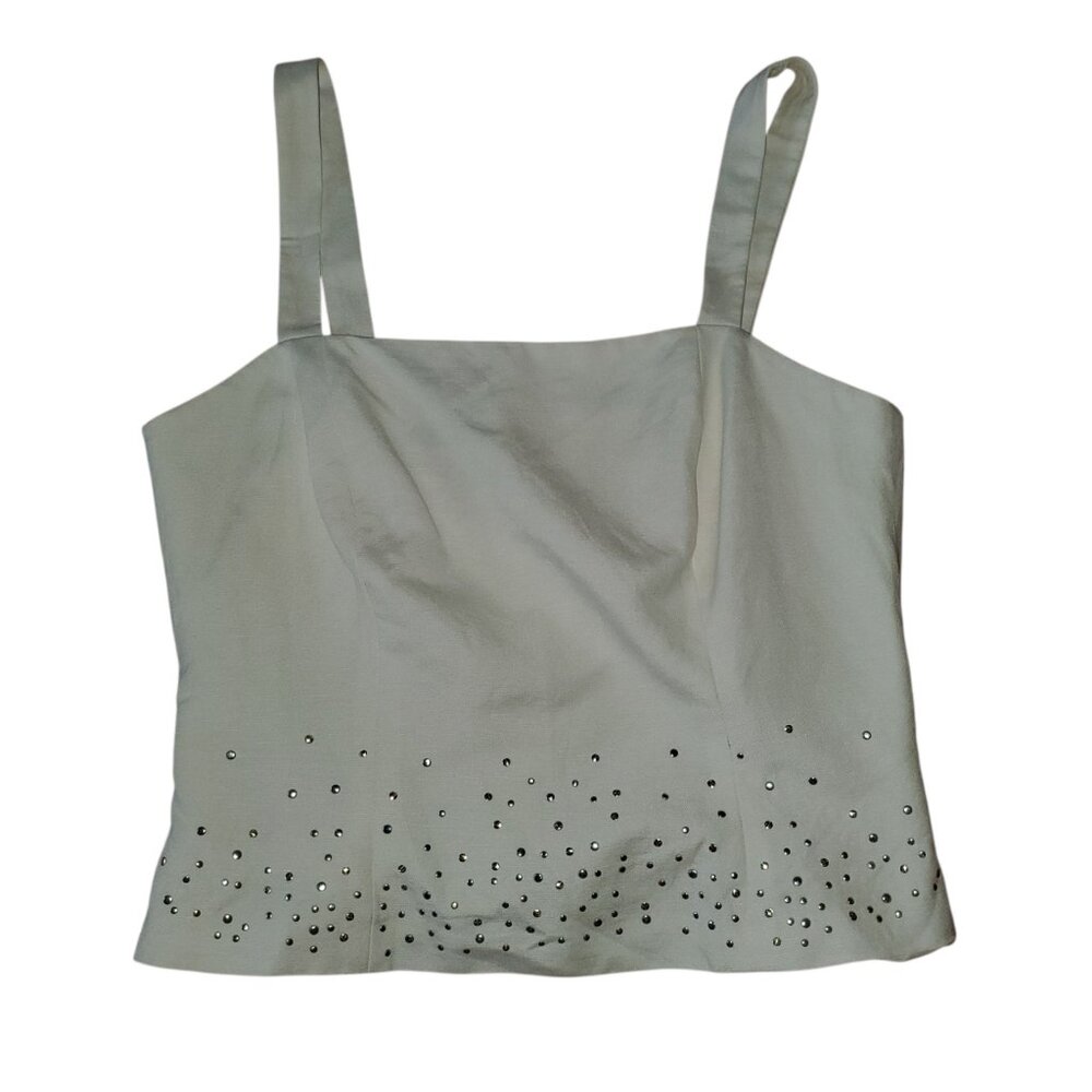 Beautiful Metal Studded Sleeveless  Linen‎ Blend Crop Top